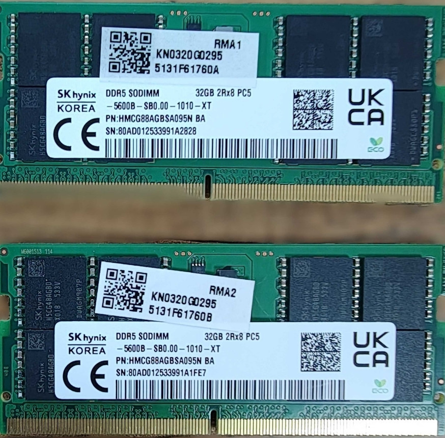 Оперативная память Hynix 64GB (2х32GB) DDR5 5600 SODIMM HMCG88AGBSA095N. Харьков - изображение 1