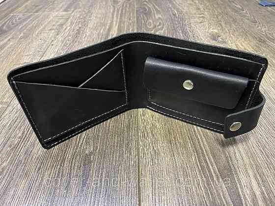 Мужской кожаный кошелек ручной работы черного цвета ST Leather Киев