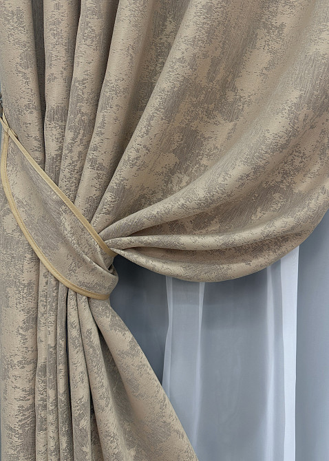 Комплект штор на люверсах VR-Textil Жаккард Sultan YL № 1208ш бежево-серый 150х250 см 2 шт (37-0009) Киев - изображение 4
