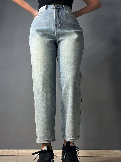 Джинси жіночі Sterling 9203-36 MOM банани напис на кишені великі розміри блакитні, блакитний, 30, 30, 81 см, 105 см Київ - фото 7