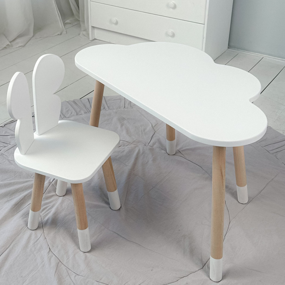 Столик хмаринка 46х70х40 і стільчик метелик 26х26х24, стіл та стілець в дитячу, білий Київ - фото 6