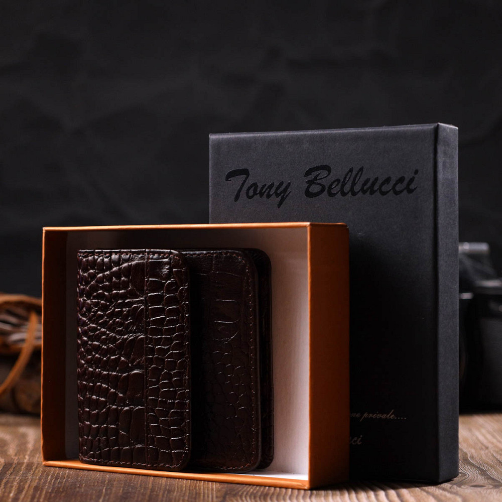 Портмоне из натуральной кожи с тиснением под крокодила Tony Bellucci 22022 Коричневый Киев - изображение 10