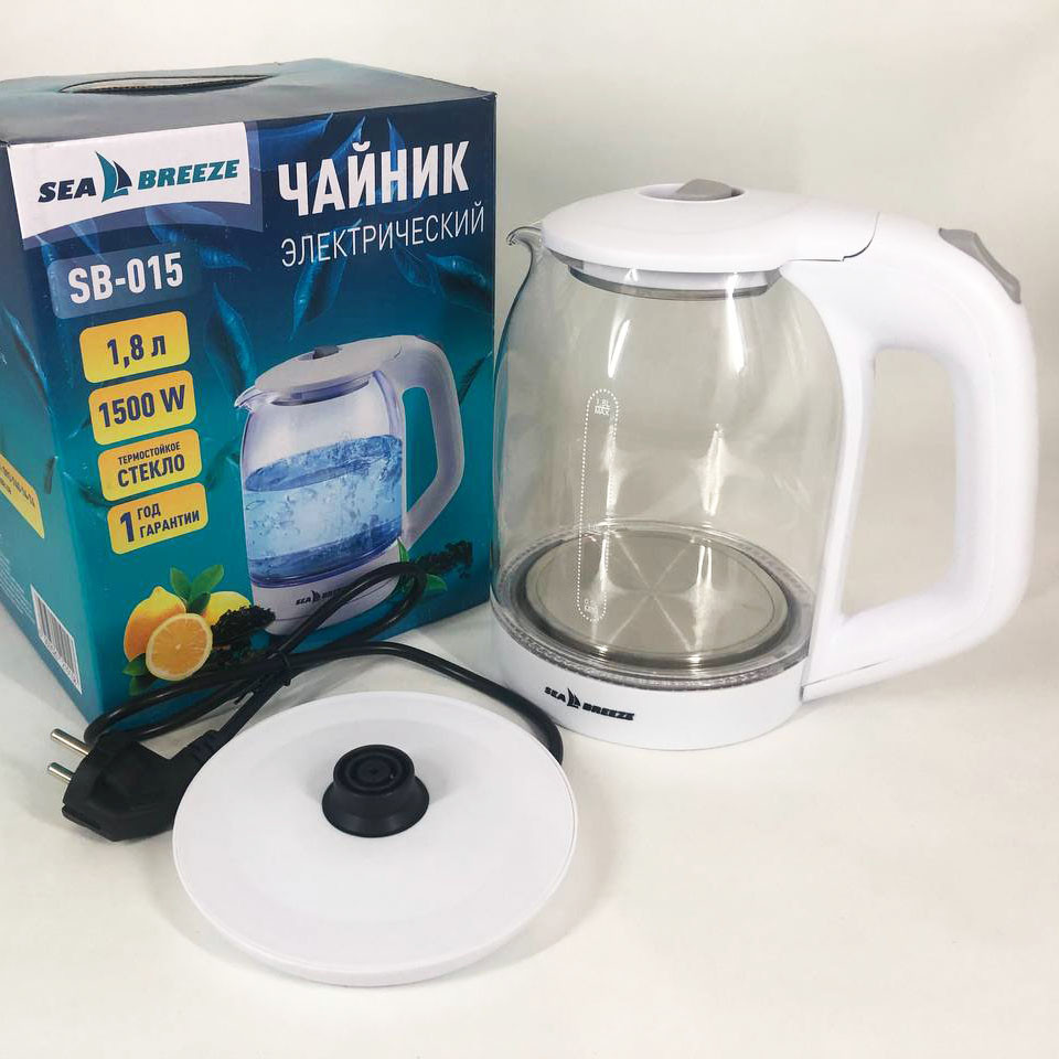 Бытовой чайник для кухни SeaBreeze, Стеклянный электрический чайник с подсветкой качественный ZK-40 Львов - изображение 12