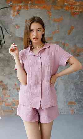 Піжама жіноча муслінова шорти і сорочка S Темно-рожевий Харків