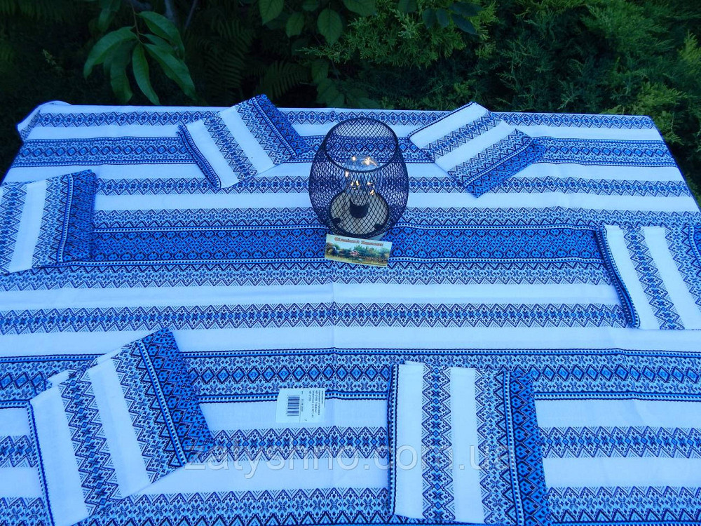 Синя вишита скатертина з серветками Київ - фото 4
