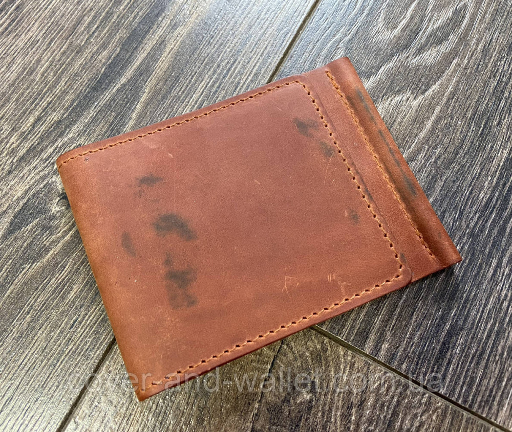 Коричневий шкіряний затиск для грошей ручної роботи LQ Leather Київ - фото 8