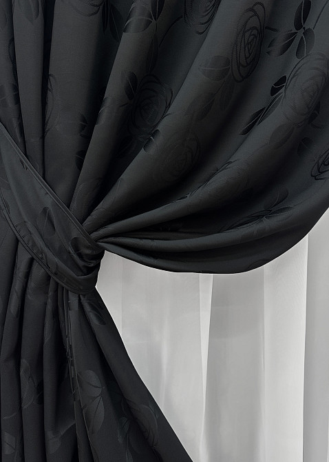 Комплект готових штор VR-Textil Жакард № 980ш Чорний 150х290 см 2 шт (30-780) Київ - фото 5