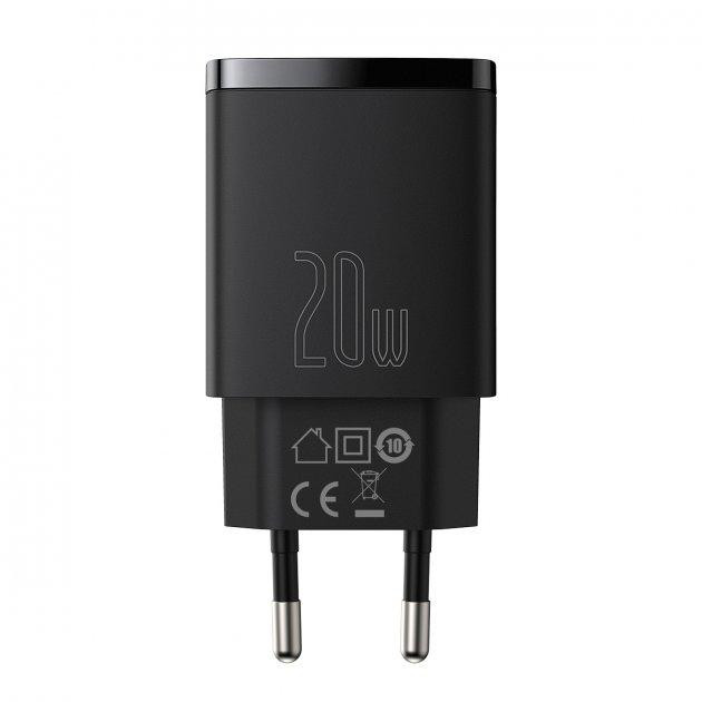 Мережевий зарядний пристрій Baseus Compact Quick Charger U+C 20W EU, колір чорний CCXJ-B01 Одеса - фото 1
