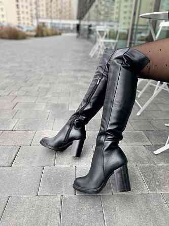 Injers Чоботи жіночі INJERS чорні натуральна шкіра зима євро-хутро висота 49см обхват голени 35 Коломыя