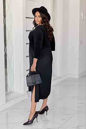 Жіноче стильне плаття батал вільного крою з кишенями дабл шовк + королівський велюр 60/64 Одеса