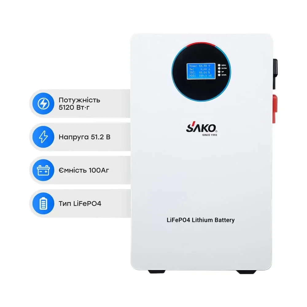 Акумуляторна батарея літій-залізо-фосфатна 100А*год 51.2В 5120Вт*год Sako SK-51.2V100Ah Li-Sun series LiFePO4 настінний / Київ - фото 7