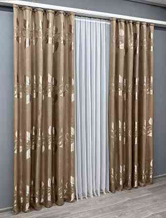Комплект готових штор VR-Textil Льон Рогожка № 1686ш Карамельний 100х275 см 2 шт (31-781) Київ