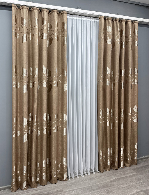 Комплект готових штор VR-Textil Льон Рогожка № 1686ш Карамельний 100х275 см 2 шт (31-781) Київ - фото 4