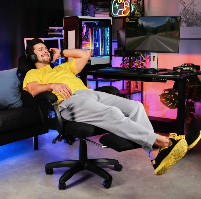 Геймерское компьютерное кресло тканевое черное для дома Sporte,профессиональные игровое кресло с подставкой Киев - изображение 10