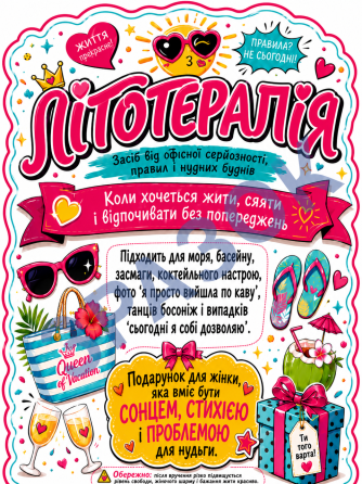 Етикетка на пляшку «Літотерапія» + контретикетка | подарункова наліпка на вино, шампанське, ігристе | літній дизайн для жінки Одеса