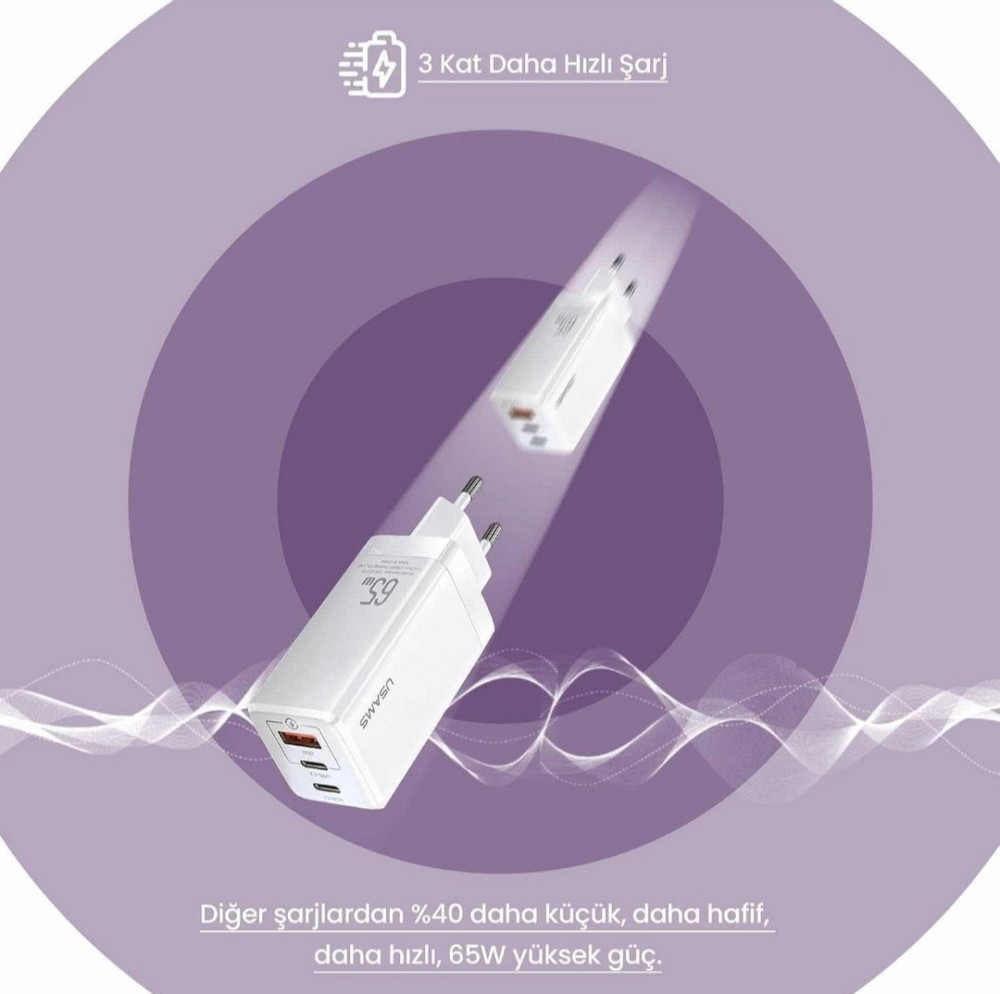 Зарядное устройство USAMS US - CC1101USB / 2 Tyre -C,QC/PD,65W. Киев - изображение 3