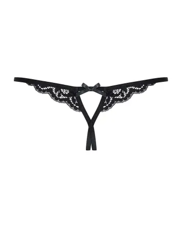 Мереживні танги з двома отворами Obsessive 831-THC-1 crotchless thongL/XL, чорні, бантики Львів