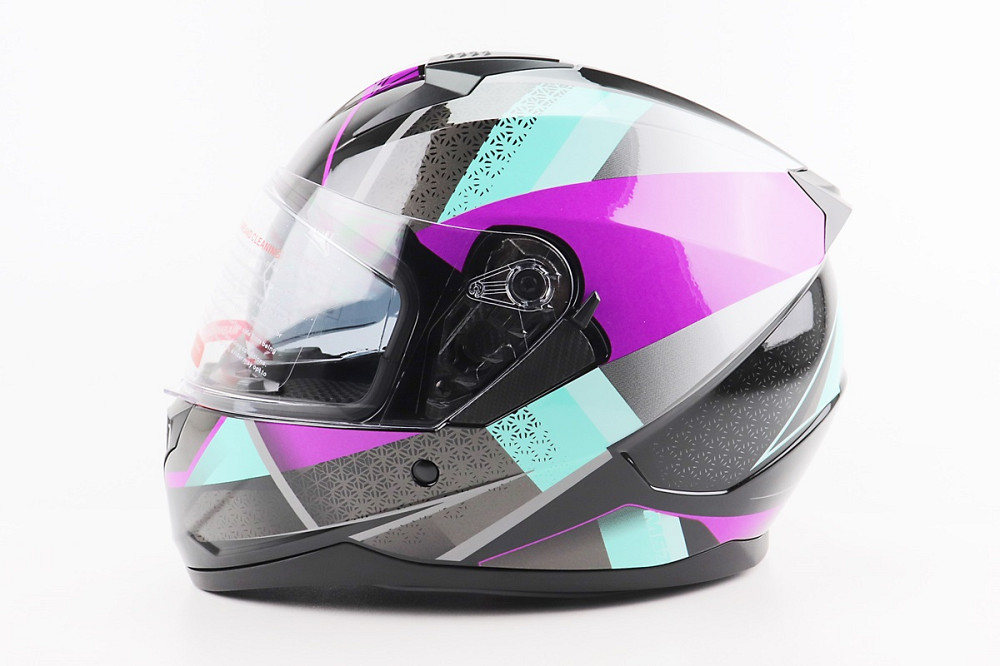 Шолом інтеграл, закритий (сертифікація DOT)+відкидні окуляри BLD-M67 L (59-60см), ЧОРНИЙ/ФІОЛЕТОВО-БІРЮЗОВИЙ Київ - фото 3