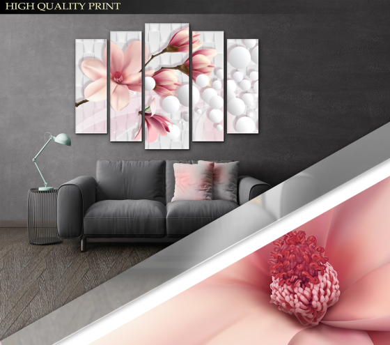 Модульна картина у вітальню / спальню Квіти Магнолія Art-383_5 ( 80х118см ) Київ
