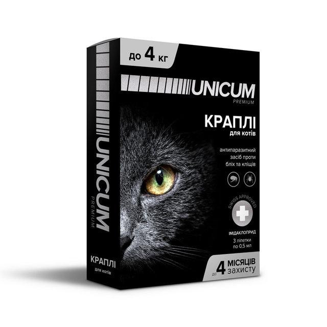 Капли Unicum Premium (Уникум Премиум) от блох и клещей для кошек весом до 4 кг (упаковка 3 пипетки) Винница - изображение 1