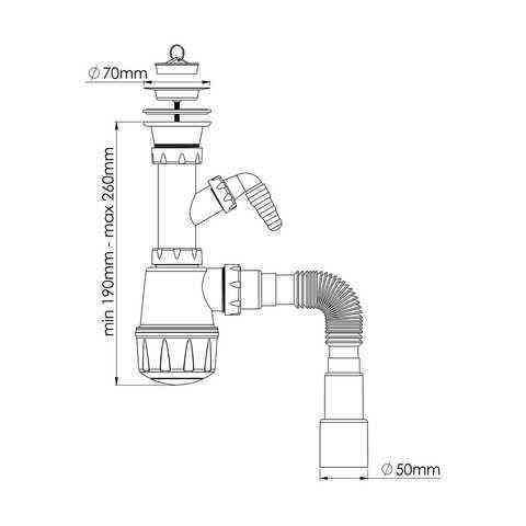 Сифон для мийки, випуск 70мм з відводом для пральної машини гофра O40/50 NOVA Харків