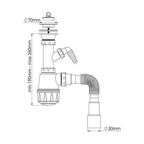 Сифон для мийки, випуск 70мм з відводом для пральної машини гофра O40/50 NOVA Харків - фото 2