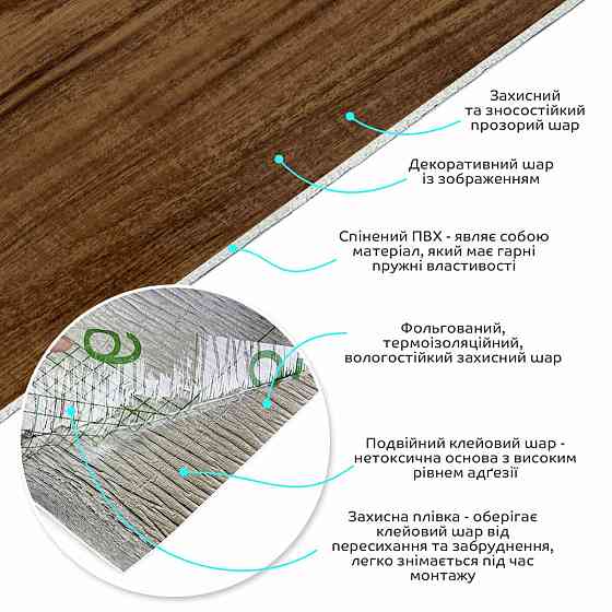 Виниловая самоклеящаяся плитка Каштан Мат Киев