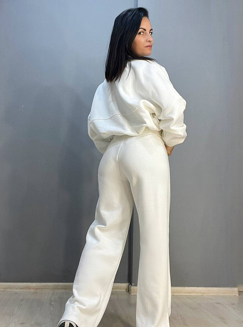 Костюм женский Quzen 472-472 пилот молния брюки палаццо широкие флис белый, белый, S Киев - изображение 2