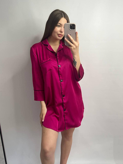 Жіноча нічна сорочка подовжена шовкова Малиновий L Харків - фото 3