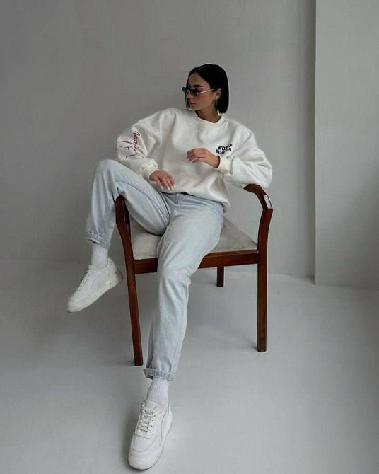 Женский теплый оверсайз свитшот турецкая трехнить «пенье» на флисе Одесса - изображение 3