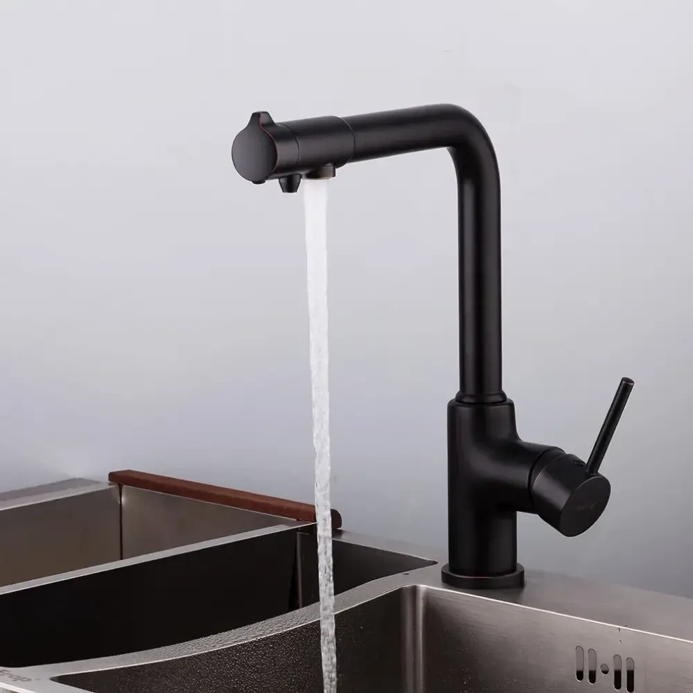 Смеситель для кухни GAPPO G4390-10 с подключением фильтра питьевой воды, черный Киев - изображение 3