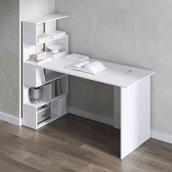 Компьютерный стол VAYS M-24, письменный с полками слева, ЛДСП, 142×60×123 см – для дома, учебы, офиса Львов