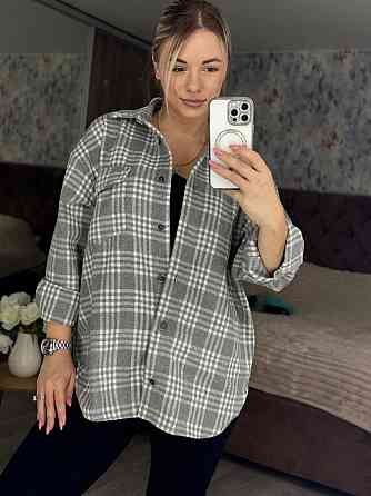 Жіноча тепла оверсайз сорочка у клітинку на гудзиках кашемір Одеса