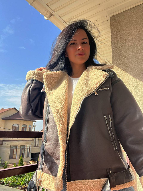 Дублянка жіноча Aftf Basic 264 подовжена оверсайз хутро пілот блискавки з ременем коричнева, коричневий, L Київ - фото 11