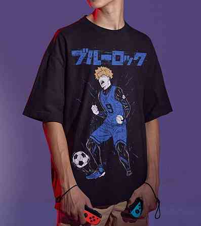 Футболка для хлопчика з аніме принтом Ренсуке Кунігамі Кунігамі Рін оверсайз (зріст від 165 до 180) Чорний AnimeJ1165m Дніпро