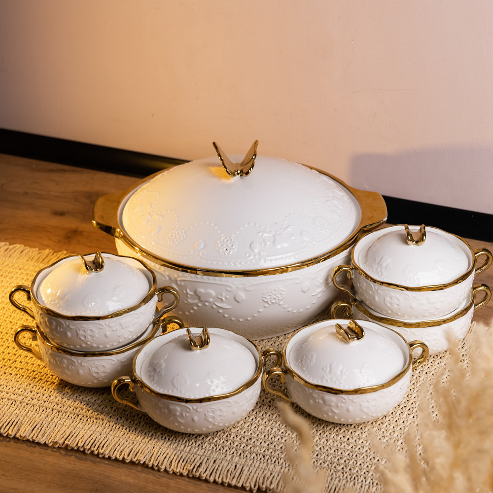 Суповий сервіз на 6 осіб супниця 3 (л) з бульйонницями 300 (мл) тарілки для супу SPW-16 Київ - фото 1