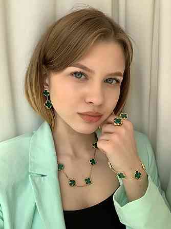 Кольцо Van Cleef позолота 18 К / кольцо клевер двойное зеленое в золоте Одесса