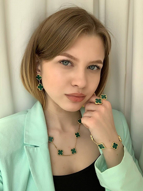 Кольцо Van Cleef позолота 18 К / кольцо клевер двойное зеленое в золоте Одесса - изображение 6