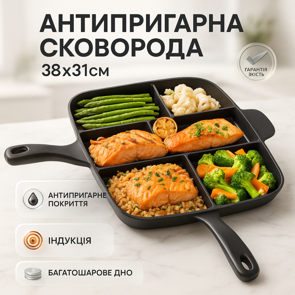 Нова алюмінієва сковорода UNIQUE UN-4021 38 х 31см, Сковорода для використання на плиті JS-81 Львів - фото 14