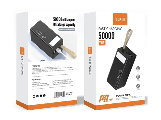 Зовнішній акумулятор Power Bank 50000mAh 22.5W TUGII Y55 швидка зарядка для смартфонів та гаджетів Одеса