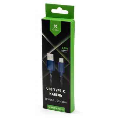 Дата кабель USB 2.0 AM to Type-C 2color nylon 1m blue Vinga (VCPDCTCNB31B) Винница