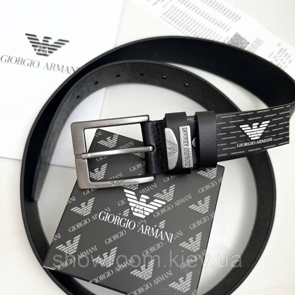 Мужской кожаный брендовый ремень для джинсов (327) черный Киев - изображение 3