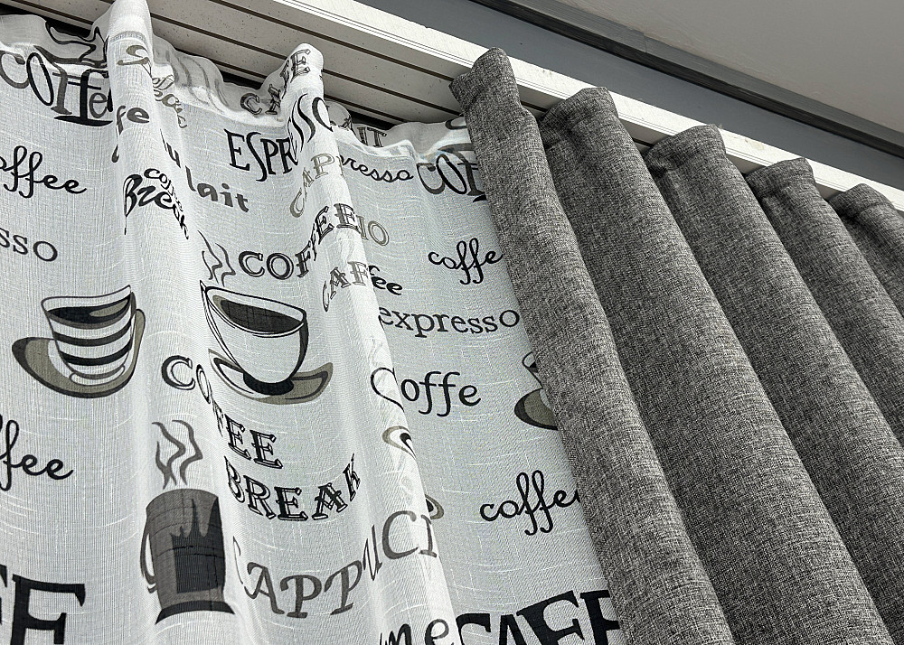 Комплект штор VR-Textil Лен Мешковина 200х270 2шт и Тюль 600х270 108ш-1791т Серый с белым 71-061/7 Киев - изображение 8