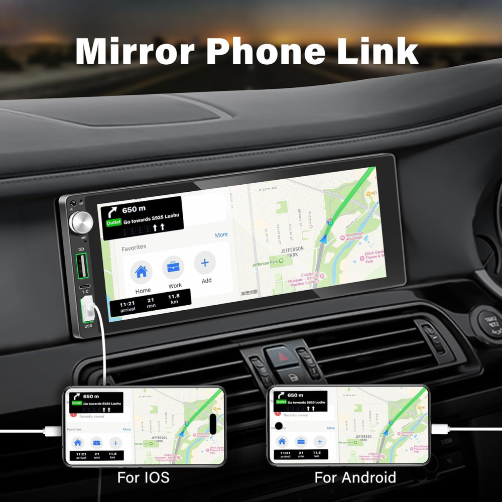 Автомагнитола 1DIN с Apple Carplay/Android Auto, 6,9-дюймовая IPS-магнитола с сенсорным экраном, камерой заднего вида Киев - изображение 6