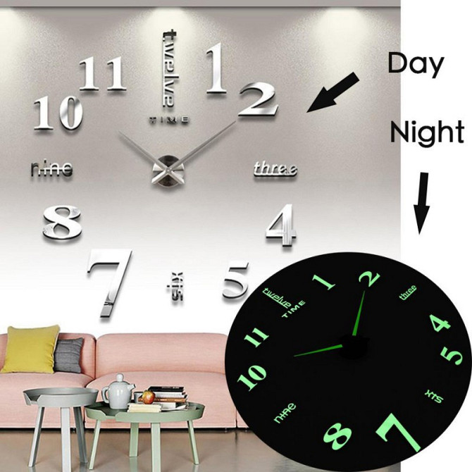 Настінний годинник Horloge 3D DIY кварц 27/37/47 55 см з фосфорними цифрами ZH 72520/ 0128 (72 шт/ящ) Київ - фото 1