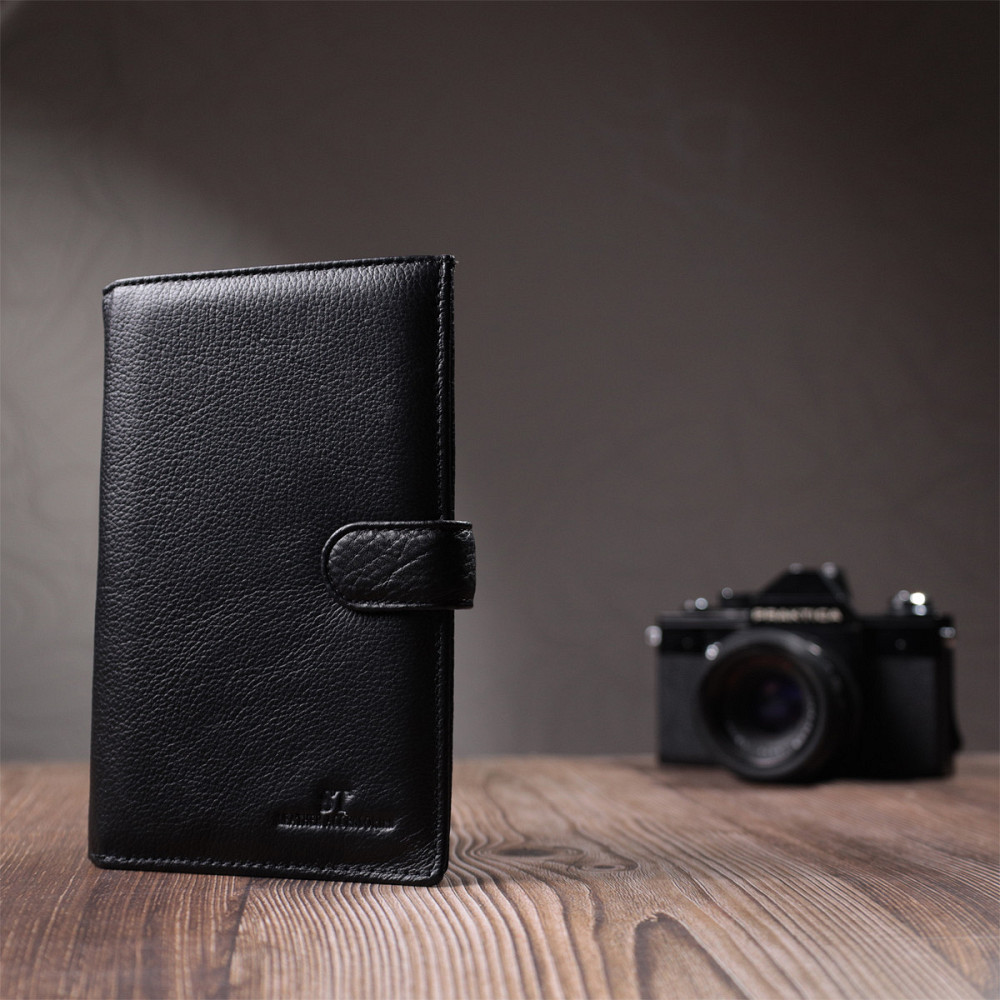 Универсальный мужской бумажник для денег и документов из натуральной кожи ST Leather 22735 Черный Киев - изображение 10