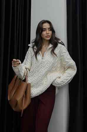 Жіночий класичний оверсайз светр з блискавкою машинна вʼязка Одеса