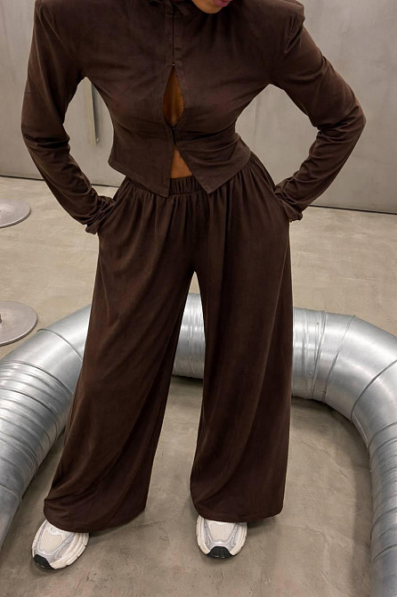 Жіночий стильний повсякденний костюм із замшільника дайвінга Шоколад, 44/46 Одеса - фото 1