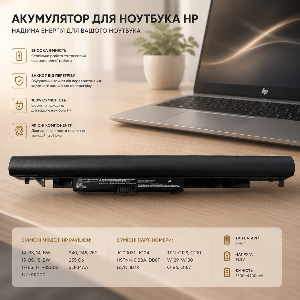 Аккумулятор для ноутбука HP Pavilion 14/15/17 BS BW Series 250 G6 255 G6 JC03 JC04 41.6Wh Киев - изображение 1