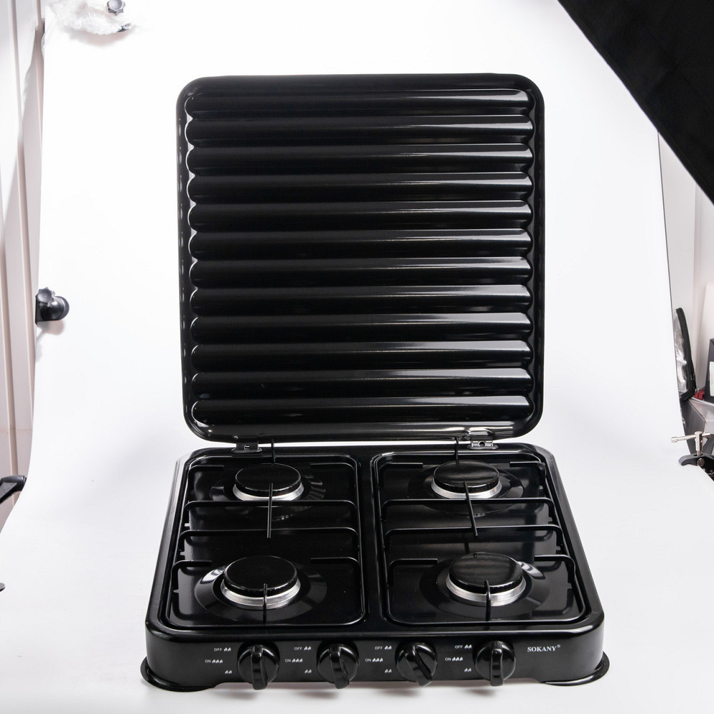 Газова плита настільна Sokany чорна 4 конфорки міні переносна для дачі кемпінгу, портативна газплита туристична SK-6004-Black Київ - фото 3